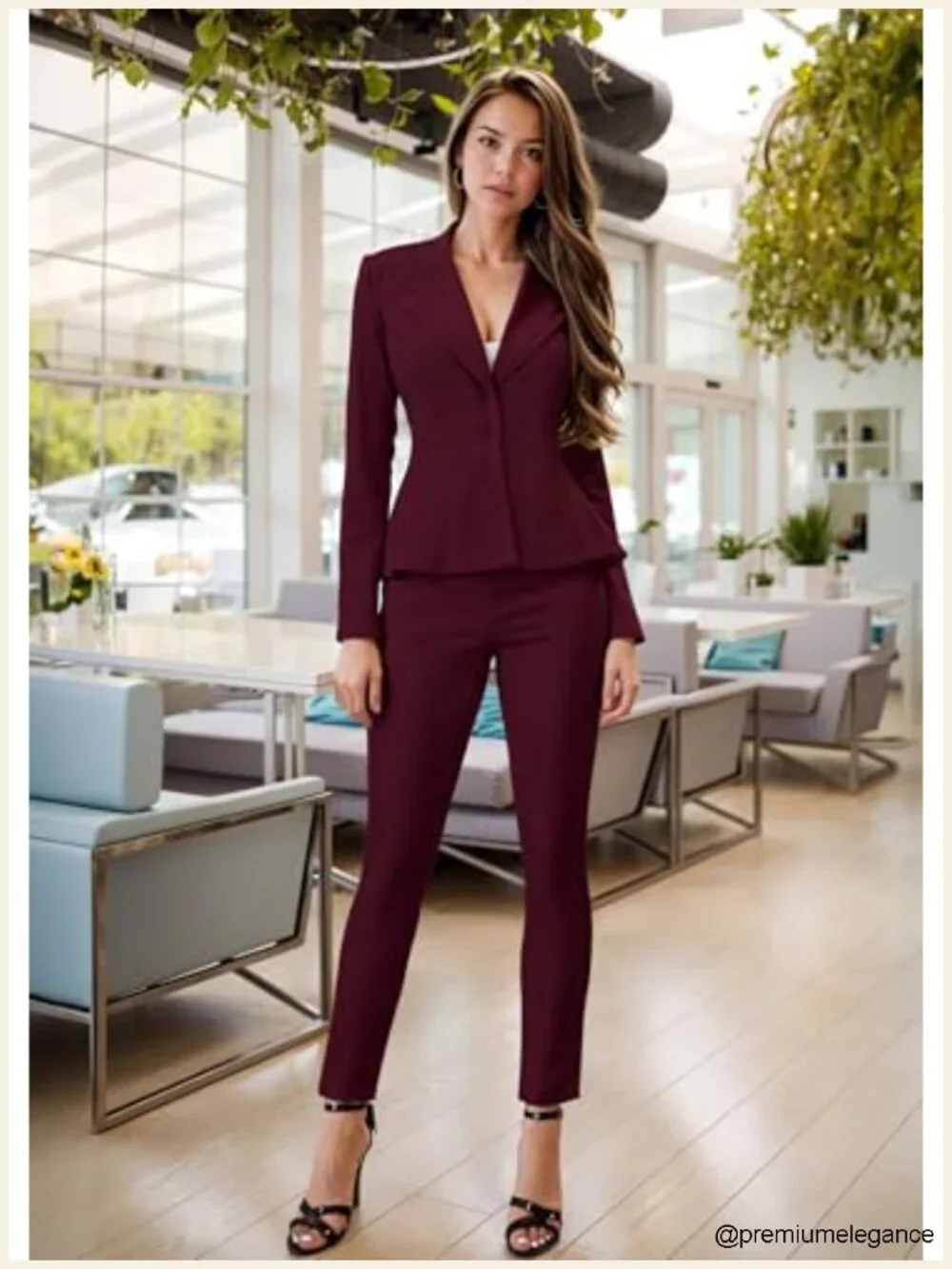 Ultra Stretch Office Blazer Double Notch Lapel Shoulder Pads Work
